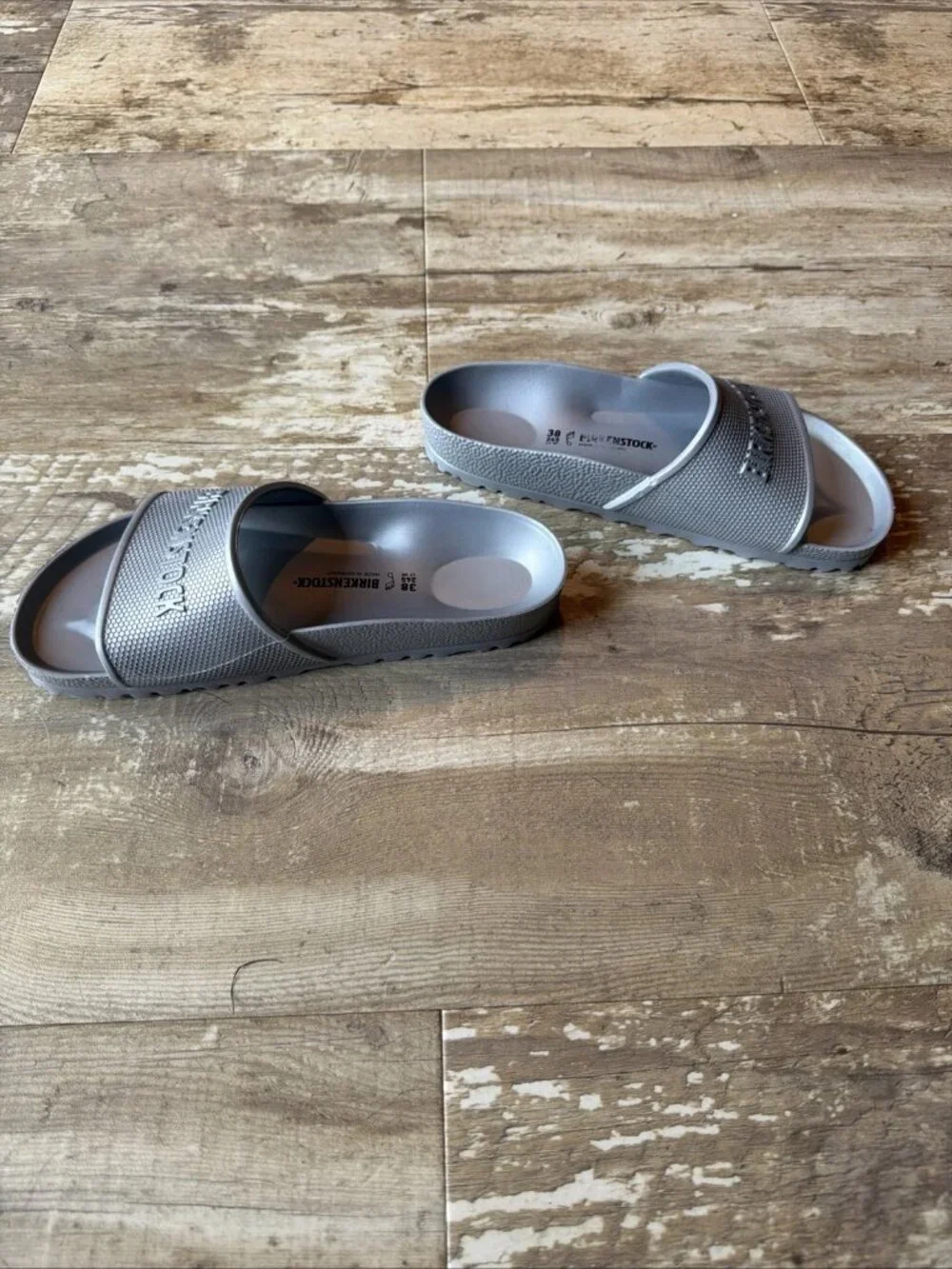 BIRKENSTOCK Barbados EVA Slide Sandals Shoes Metallic Silver Women’s 7